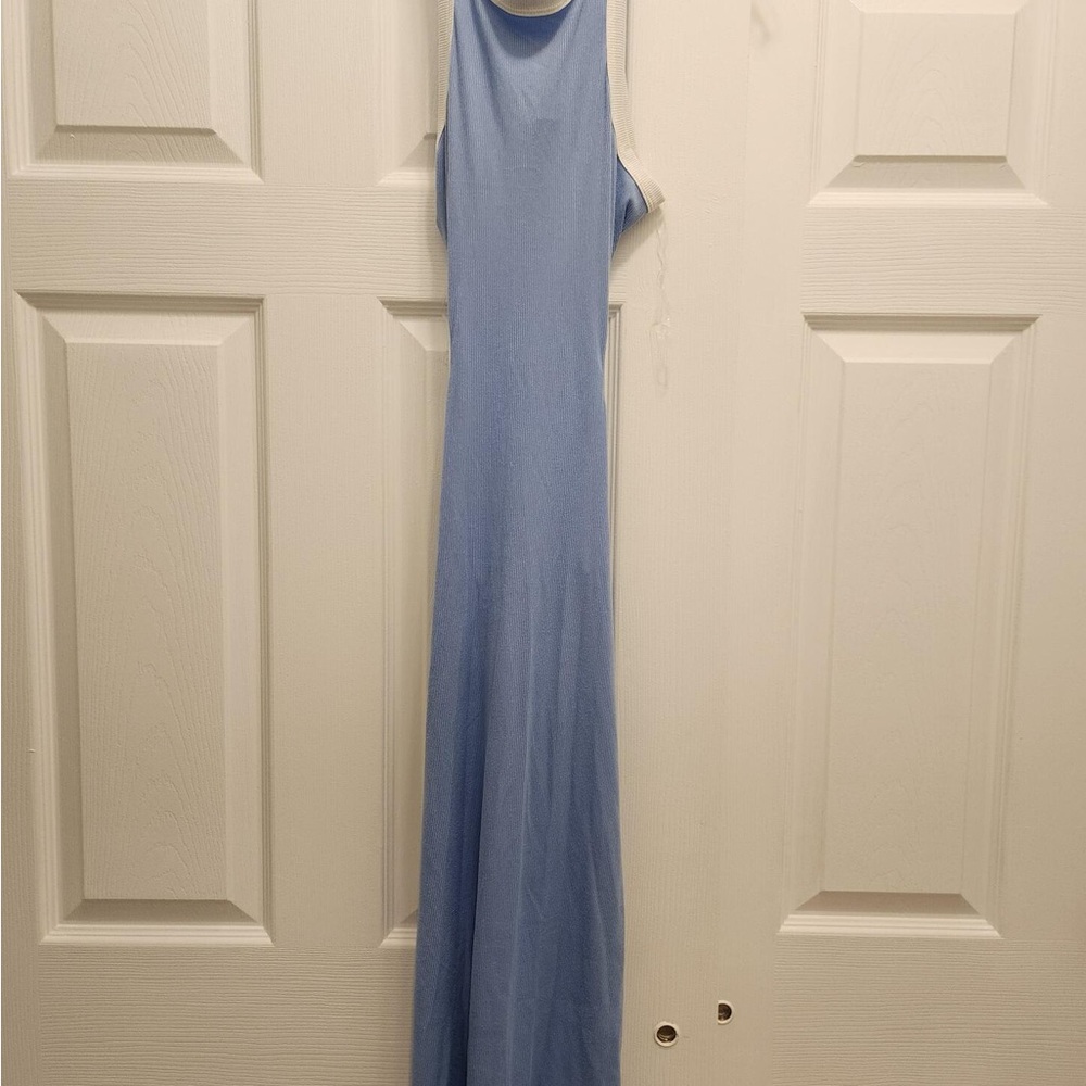 Heart Hips Light Blue Backless Maxi Dress